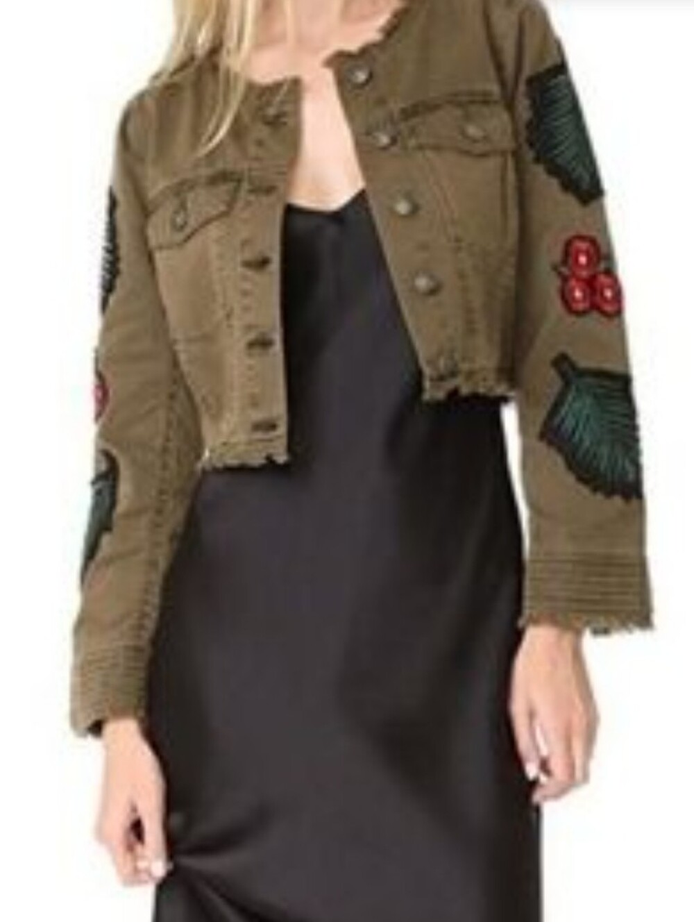 cinq a sept Olive Embroidered Crop Jacket